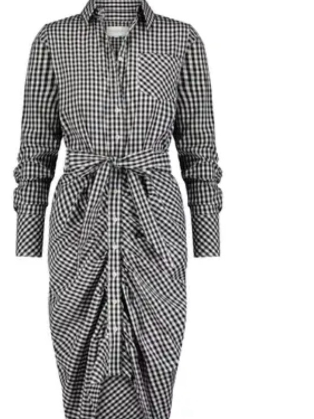 Black & White Gingham Tie-Waist Shirt Dress